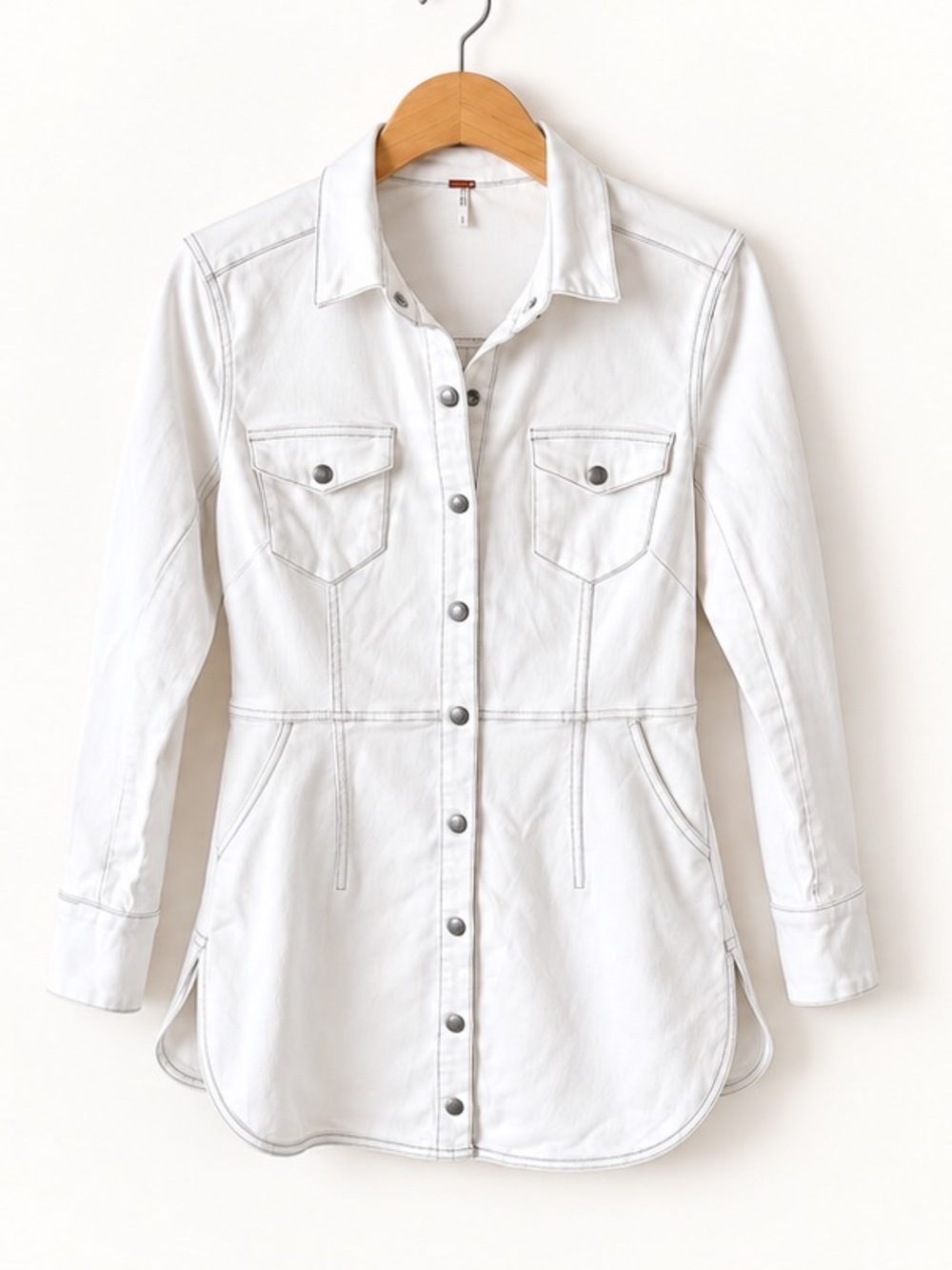 Free People Dynomite in Denim Ivory Mini Shirt Dress Popover Button Front S - Picture 4 of 9